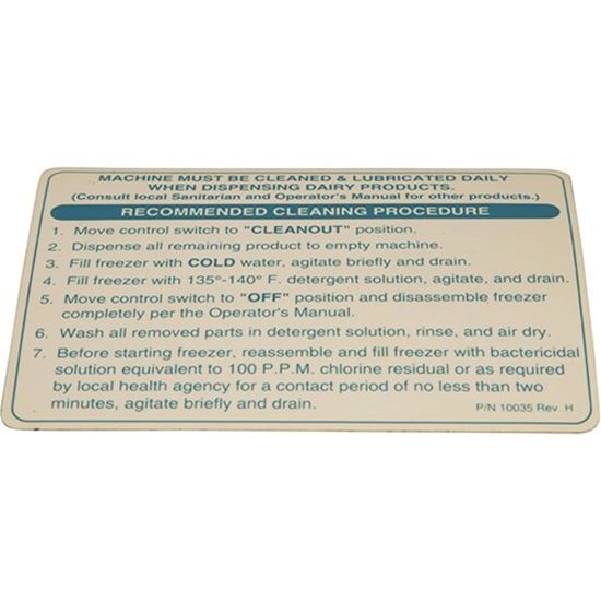 Picture of Saniserve Cleaning Decal for Saniserv Part# 10035
