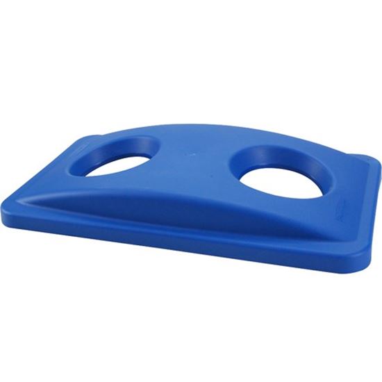 Picture of Recycling Can Lid/Top Blue, Bottles And Cans for Rubbermaid Part# RBMD269288BLUE